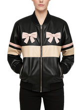 Leather Bomber Jacket with Bow Details for Women